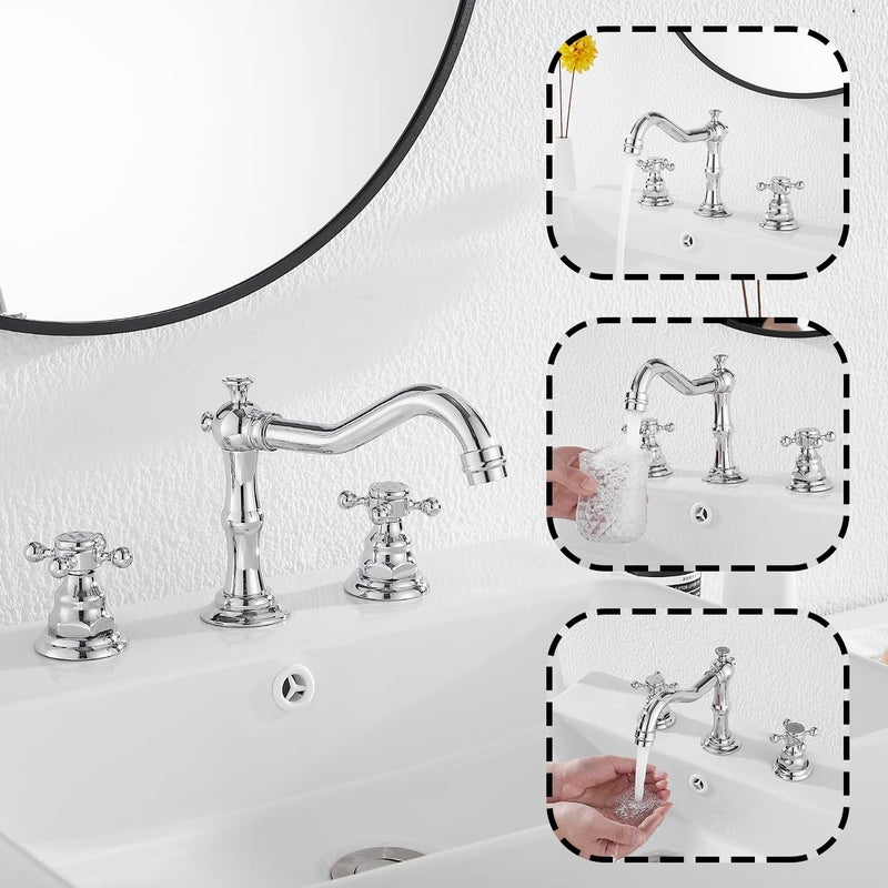 GGStudy Two Handles 3 Holes 8-16 inch Widespread Bathroom Sink Faucet Chrome Basin Mixer Tap - Image 4